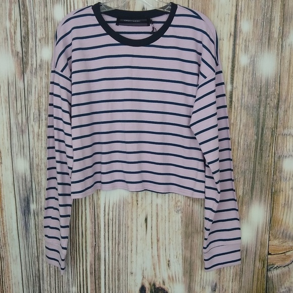 Code Mode Purple Stripe Cropped Long Sleeve Top - Picture 2 of 9